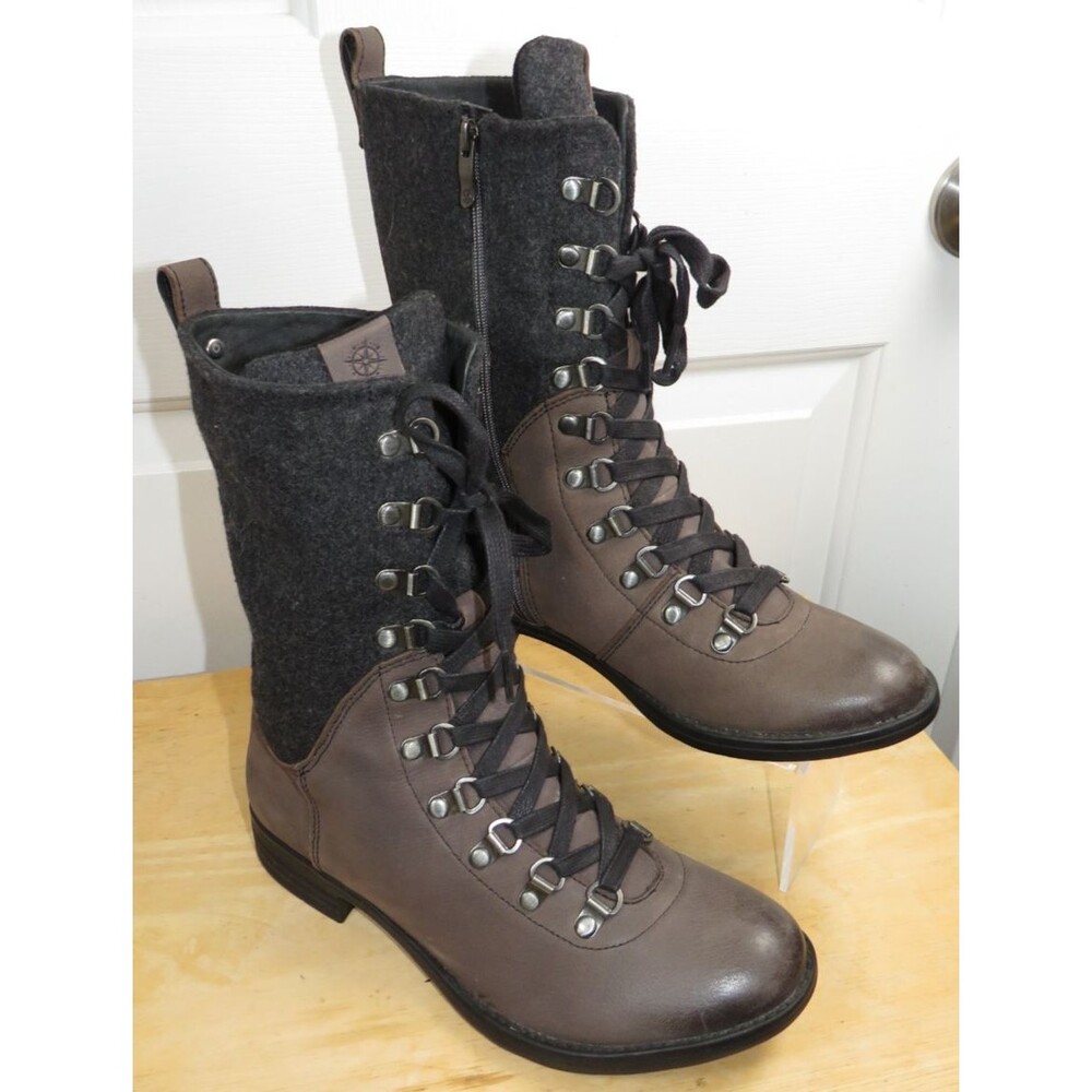 Bussola Women's Mixed-Media Combat Boots Brown/Charcoal Wool Size EU 38/US 7.5